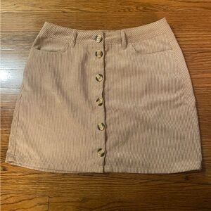 Beige Tan Corduroy Button Down Mini Skirt